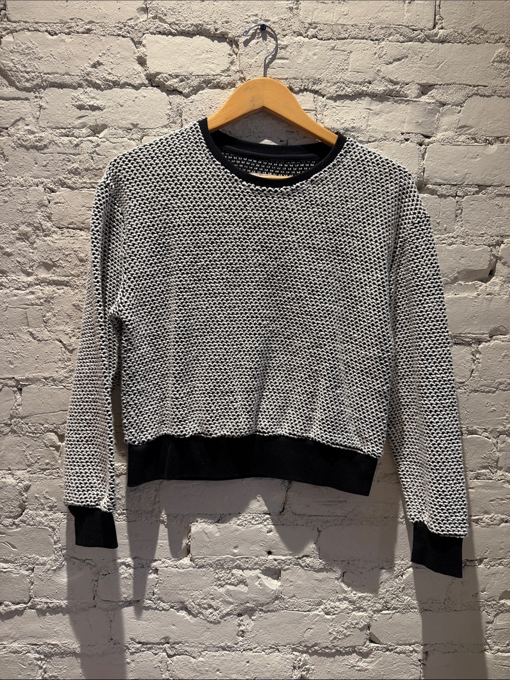 Marine Layer Black & White Textured Crewneck Sweater